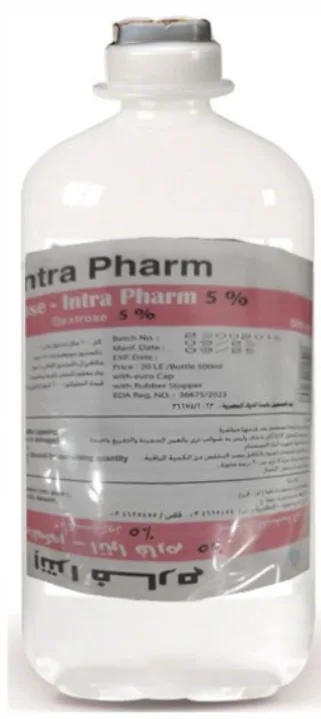 جلوكوز 5% انترافارم محلول وريدي 500 مل يوروكاب بغطاء مطاطي
